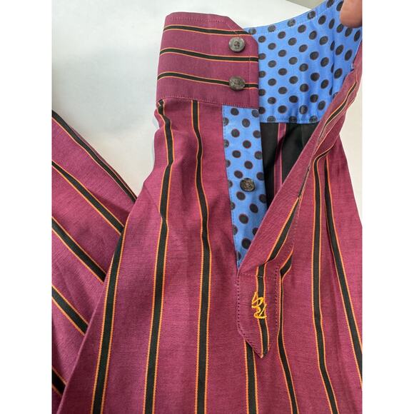 Robert Graham Shirt Button Up Stripes Contrast Collar Cuffs Twee Red Bold Medium - Picture 4 of 7